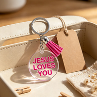 Porte-clés Jésus en acrylique en gros, imprimés, souvenirs religieux d'église, porte-clés Jésus en acrylique personnalisés avec pompon – Offre Spéciale