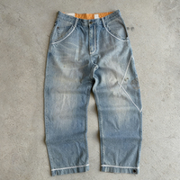 Pantalon en jean OEM ODM personnalisé style streetwear Y2K 100% coton gris délavé vintage avec poche plaquée avant coupe baggy