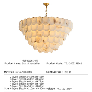 Modern Tiered Alabaster Chandelier Luxury Brass Metal Hanging Lamp Villa Living Room Decor Designer Large Stone Pendant <b>Light</b> - Product Image 2