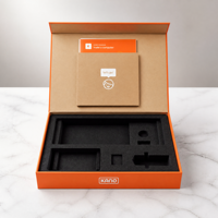 Caja Magnética con Tapa Abatible Naranja, Kit de Computadora, Inserto de Espuma Kraft, Caja de Regalo Personalizable