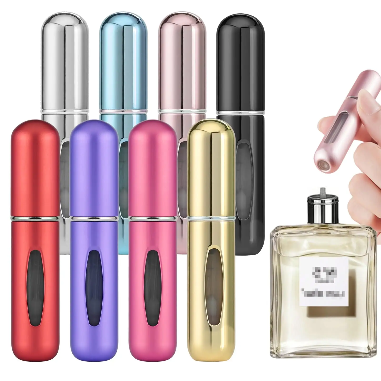 Venta al por mayor 5Ml Portable Mini Pocket Botellas de vidrio de aluminio recargables Embalaje vacío Botella de spray de perfume