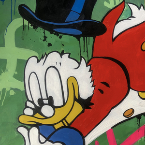 Pintura en lienzo de grafiti hecha a mano para decoración de sala de estar, pintura de dibujos animados de pato, arte callejero, dinero en lienzo - Product Image 6