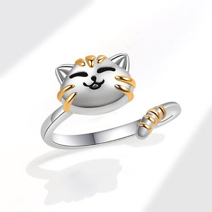 Anillo giratorio de gato adorable y moderno, anillo abierto antiestrés con diseño de gato, joyería de moda al por mayor - Product Image 6