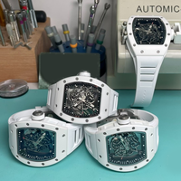 Montre de style RM, modèle RM 055, squelette automatique, montre de sport de luxe, boîtier en céramique blanche, bracelet en caoutchouc, montre de course ultra légère