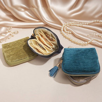 Boîte à bijoux de voyage moderne de luxe en velours mini, ronde, portable, avec fermeture éclair et pompon, pour l'affichage et le rangement des boucles d'oreilles - Vente chaude