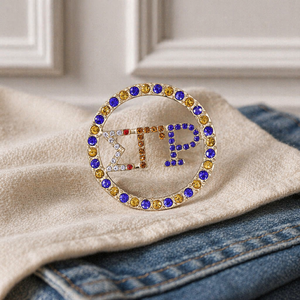 Nuevo Diseño, Broche Metálico con Incrustaciones de Diamantes Amarillos, Azules y Rojos, Letra de Servicio de la Hermandad Diva Nine, SGRHO, Sigma Gamma Rho - Product Image 2