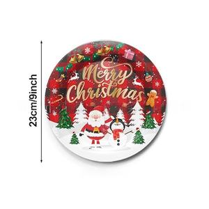 Ensemble de vaisselle jetable moderne à carreaux rouges assiettes en papier sur le thème de Noël et du nouvel an tasses écharpes - Product Image 4