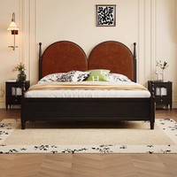 Lit de princesse en bois de style vintage français |   Lit double de style américain, luxe léger, noir et blanc, pour chambre principale