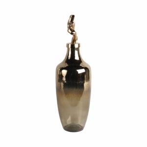 Vaso in vetro con accento scultoreo in metallo a forma di bottiglia per soggiorno, ufficio, decorazione per la casa, vaso per fiori - Product Image 3