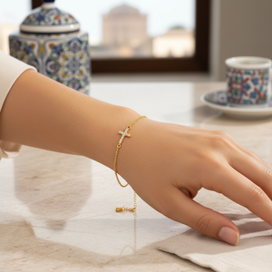 Cross Design Zircon Stone <b>Charm</b> <b>Bracelet</b> Turkish Handcrafted Wholesale 925 Sterling <b>Silver</b> Jewelry - Product Image 3