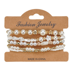 Fashion Jewelry Pearl <b>Beaded</b> <b>Bracelets</b> White Round Shape AA Grade Women's Wedding Elastic Multi Layered Set Made In China - Product Image 6