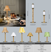 Lampe de table en bambou rechargeable moderne en matériaux naturels, à commande tactile, à intensité variable, pour usage hôtelier, sans fil