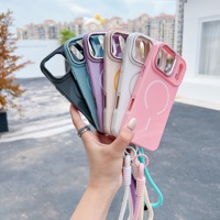 Étui de téléphone magnétique multifonctionnel tendance pour modèles iPhone et Samsung avec support d'objectif, sangle de téléphone et protection antichoc