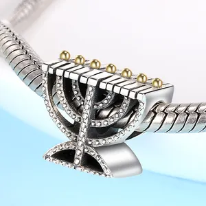 Gelang Manik-manik Perak Sterling 925, Gelang Manik-manik Yahudi Menorah Judaica