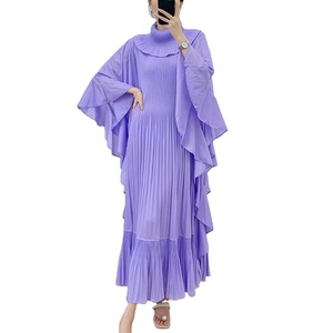 2024 <span class=keywords><strong>New</strong></span> Casual phụ nữ thời trang ve áo loose cộng với kích thước ăn mặc với Ruffle cạnh thiết kế tay áo và Xếp Li Dài Ăn mặc - Product Image 3