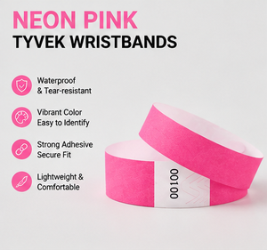 Tyvek <b>Paper</b> Wristbands Neon Pink 19x250mm Sequential Numbered Event <b>Wrist</b> <b>Band</b> - Product Image 1