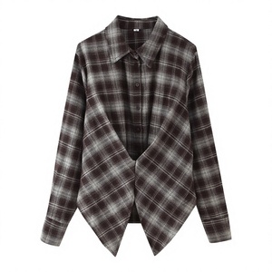 <b>Women</b> Plaid <b>Flannel</b> <b>Shirt</b> Long Sleeve Asymmetric Button Down Casual Loose Fit Autumn Top <b>Shirt</b> Collar Woven Cotton Blouse - Product Image 4