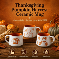 Taza de café de cerámica al por mayor con diseño de calabaza de Acción de Gracias, vajilla de porcelana con estampados de cosecha otoñal, taza de regalo de 11 oz para la cena en casa