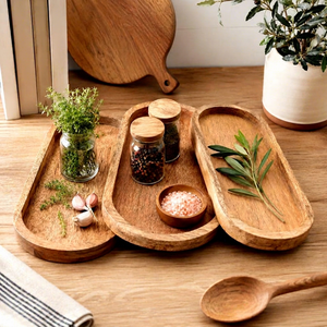 ถาดใส่เครื่องประดับไม้ธรรมชาติทำมือ ทนทาน หรูหรา ทันสมัย ปลอดภัยสำหรับเครื่องล้างจาน ใช้ตกแต่งครัว ใส่อาหารเช้า ชา กาแฟ ขนม ของว่าง ใช้ในบ้าน - Product Image 1