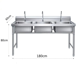 Évier commercial en acier inoxydable de haute qualité à trois bacs, épaisseur 1,0 mm, taille de bassin personnalisable, modèle 3, 24 kg - Product Image 3