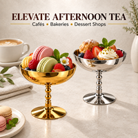 Bol à dessert sur piédestal en acier inoxydable doré et argenté pour Noël, mariage, fête, hôtel, buffet et traiteur événementiel