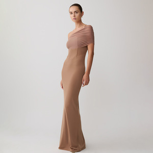 Vestido de cóctel asimétrico con cuello descubierto, largo, ajustado, elegante, para mujer, vestido de noche con cintura natural, a la moda, estilo urbano. - Product Image 2