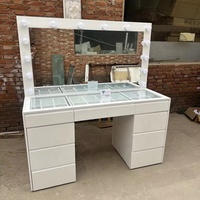 Table de maquillage réglable de luxe, durable, avec 9 tiroirs et grand panneau lumineux, pour salon - Vente en gros