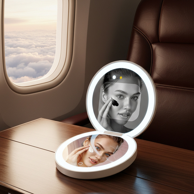 Power Bank LED Makeup Mirror with 4100K Neutral White Light Rechargeable Handheld Cosmetic Mirror