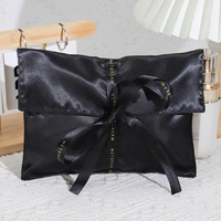 Pochette en satin noir imprimée avec logo personnalisé pour emballage de cheveux, promotion de luxe, cadeau, ensemble de lingerie, rangement de perruques, sac en soie