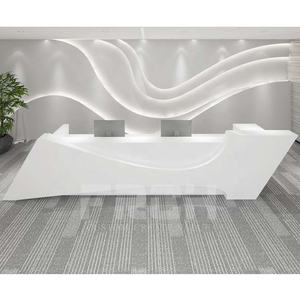 Bancone Reception per Hotel di Lusso in Legno per 2 Persone, Moderno Bancone Frontale Bianco per Salone - Product Image 3