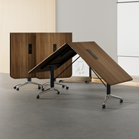 Table de conférence moderne en bois massif Mekia - Table rectangulaire pliable et réglable, écologique, pour espaces commerciaux et chambres