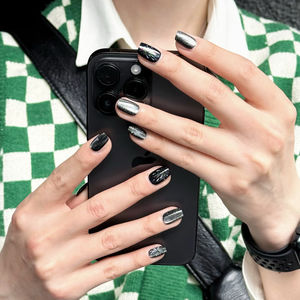 Ongles en acrylique personnalisés à presser pour hommes, faits à la main, couvrance totale, motif papillon, forme stiletto et carrée, réutilisables, kit d'ongles artificiels avec colle - Product Image 5