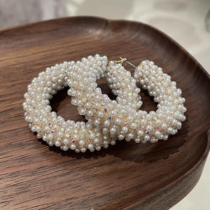 Boucles d'oreilles créoles en argent S925 avec perles d'imitation et zircon, bijoux de fête pour femmes, boucles d'oreilles tendance - Product Image 2