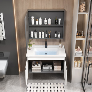Mueble de baño de aluminio con lavabo integrado de cerámica, lavabo sanitario de pizarra. - Product Image 4