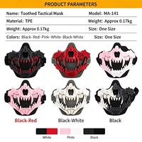 Masque facial Cyberpunk Skull Fang pour moto - Protection en maille en plastique ABS respirant avec sangles réglables pour les motards de rue