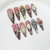 Patchs d'ongles longs et pointus de style français, 100% faits à la main, sculptés en 3D, de luxe, très demandés, faux ongles artificiels, 10 pièces/ensemble