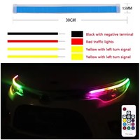 2 pièces Bande lumineuse LED RGB 30/45/60cm avec clignotants dynamiques jaunes et télécommande, modèle de feux de conduite LED