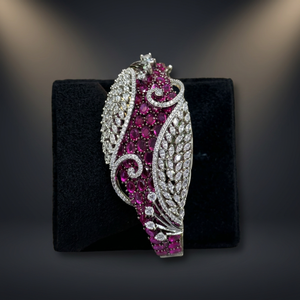 Brass Cubic Zirconia Bangle Openable <b>Ruby</b> Red AD Stone Hinged <b>Bracelet</b> Fine Jewelry Wholesale Designer Bangle for Women - Product Image 2