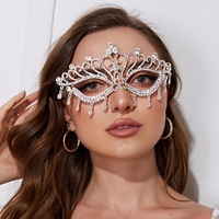 Masque de bal nuptial, coiffe de mariage européenne et américaine, bijoux de fête, strass, pompon, métal, fait main, taille 19*6.5, robe de banquet
