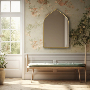 Specchio <span class=keywords><strong>da</strong></span> <span class=keywords><strong>Parete</strong></span> Moderno LED con Cornice in Ottone Arcuata Oversize, Decorativo per Bagno e Camera <span class=keywords><strong>da</strong></span> <span class=keywords><strong>Letto</strong></span> - Product Image 2