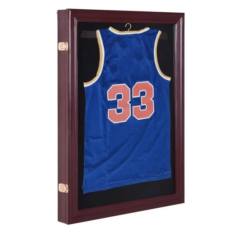 High quality Clear Acrylic 98% UV Protection Wood Football Jersey Frame Display Case Jersey Shadow Box For Home Decor