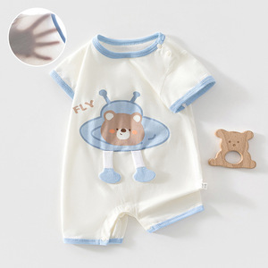 Mameluco de Manga Corta para Bebé, de Algodón Fino y Transpirable, Ropa de Verano Unisex para Bebés con Estampado de Oso - Product Image 1