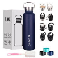 Bouteille d'eau sportive en acier inoxydable isolée de haute qualité, gravée au laser, avec revêtement en poudre, 1000 ml