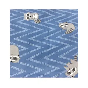 Hot sale sky blue color home textile with cute raccoon pattern fabric 100% polyester disperse print fabric