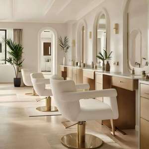 Cream Style Hair Salon Interior 3D Design Barbershop Styling Station Eco-Friendly Beauty Salon Furniture <b>LED</b> <b>Mirror</b> Custom Full - Product Image 1
