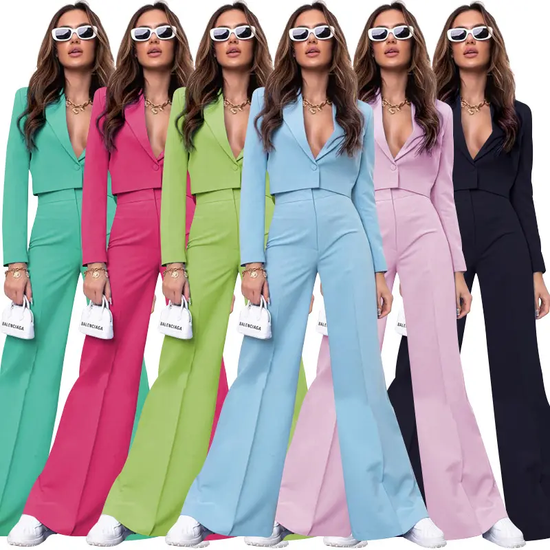 Pantaloni a zampa larga moda donna 2024 Set tuta da donna blazzers personalizzati 2 pezzi per donna conjuntos para mujeres