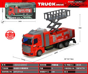 Personalizado 1: 50 escala pull-back escada caminhão de bombeiros liga de elevação caminhão de combate a incêndio <span class=keywords><strong>diecast</strong></span> fogo água recipiente caminhão - Product Image 2