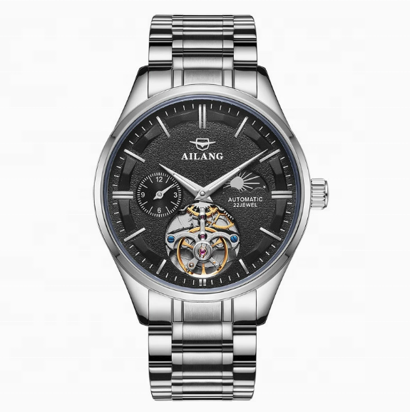 Hot Selling AILANG Luxury Men's Tourbillon Flywheel Watches Stainless Steel Case Water Resistant Automatic Moon Phase Mechanical