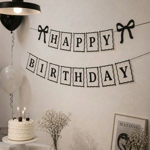 Décorations Réutilisables Noires et Blanches pour Fêtes – Guirlande Suspendue Joyeux Anniversaire en Papier - Product Image 2