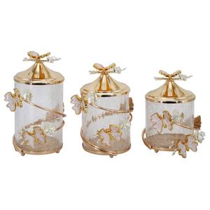 Pot à nourriture en verre texturé transparent avec support métallique papillon, personnalisable, solide et durable, directement de l'usine - Product Image 1